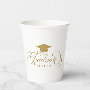 Graduate Elegant Gold Script Typography Paper Cups