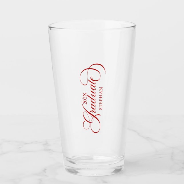 Graduate Elegant Red Script Typography Glass (Front)