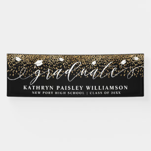 Graduate Elegant Script Gold Confetti Graduation Banner