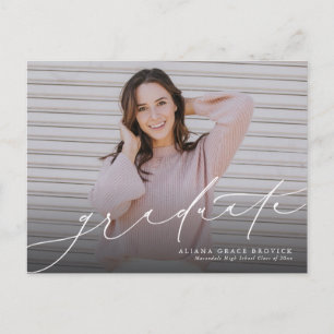 Graduate elegant script horizontal graduation invitation postcard