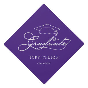 Graduate Elegant Script on Purple Graduation Cap Topper