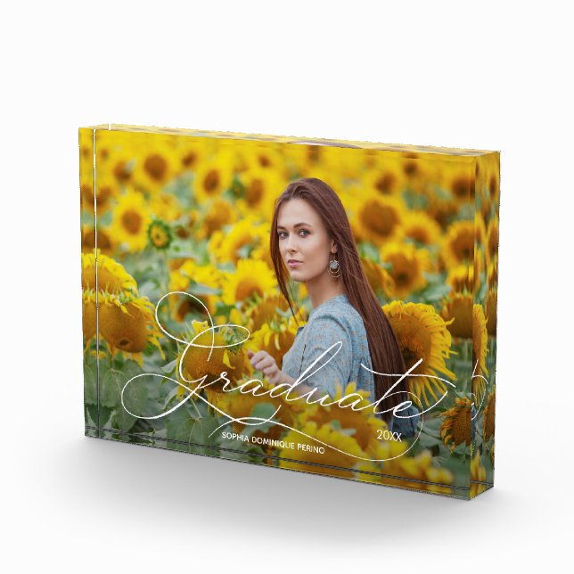 Graduate Elegant White Script  Photo Block (Right)