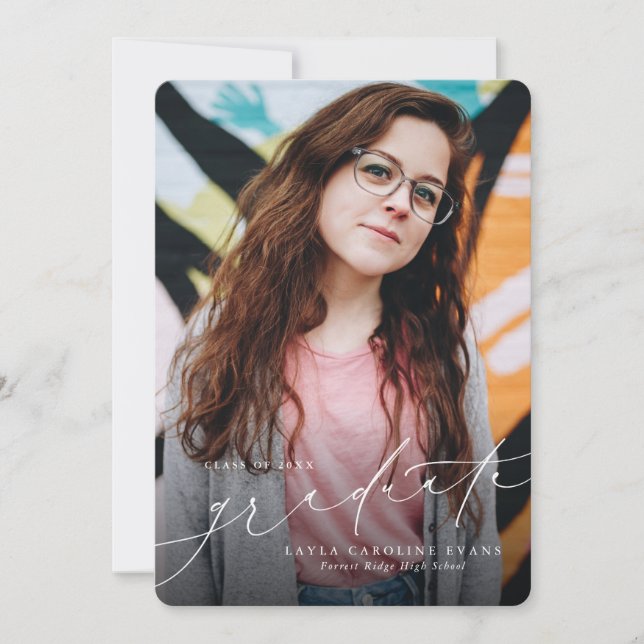 Graduate élégante faire-part de diplôme (Devant)