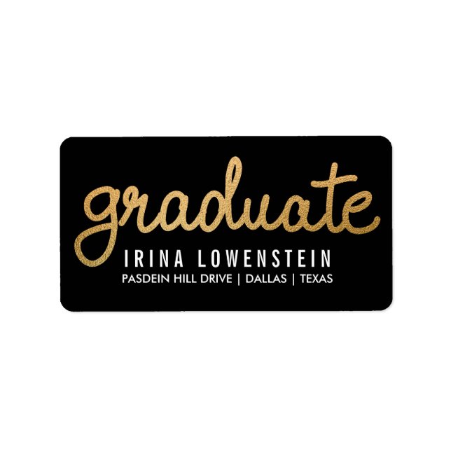 Graduate Faux Gold Foil Typography Black Label (Front)