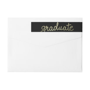 Graduate Faux Silver Foil Handwritten Script Black Wrap Around Label