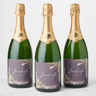 Graduate favor pampas grass eucalyptus purple chic sparkling wine label