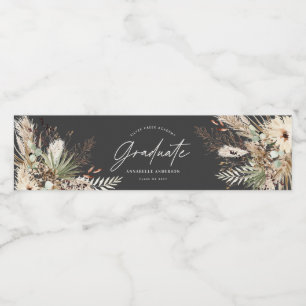 Graduate favour pampas eucalyptus black modern water bottle label