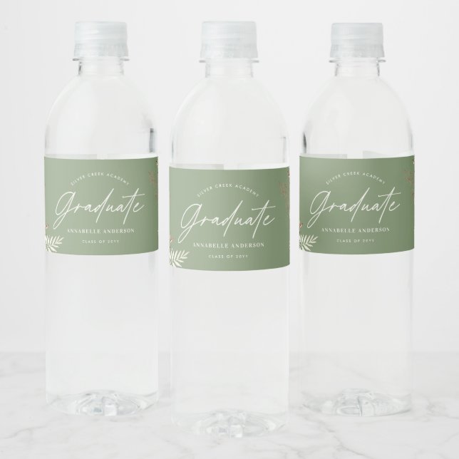 Graduate favour pampas eucalyptus elegant green water bottle label (Bottles)