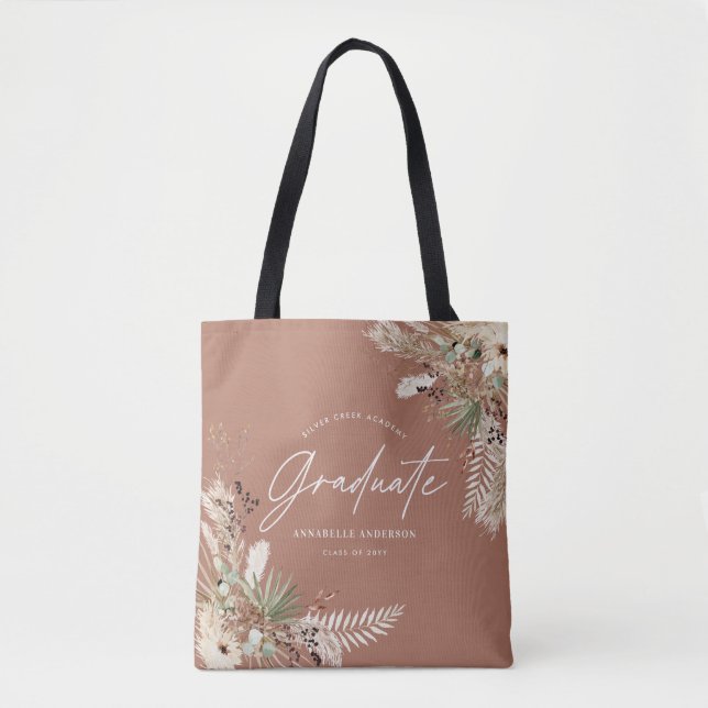 Graduate favour pampas eucalyptus elegant rust tote bag (Front)
