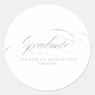 Graduate Foil Silver Elegant Script Graduation Classic Round Sticker