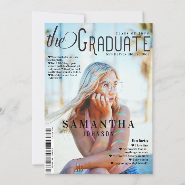Graduate Fun Facts Magazine Style Graduation Announcement (Front)