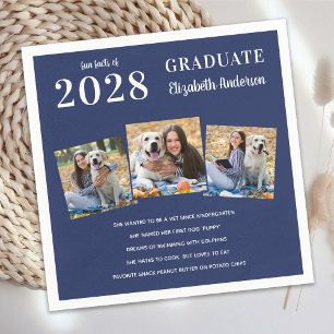 Graduate Fun Facts Photo Collage Blue Graduation Napkin