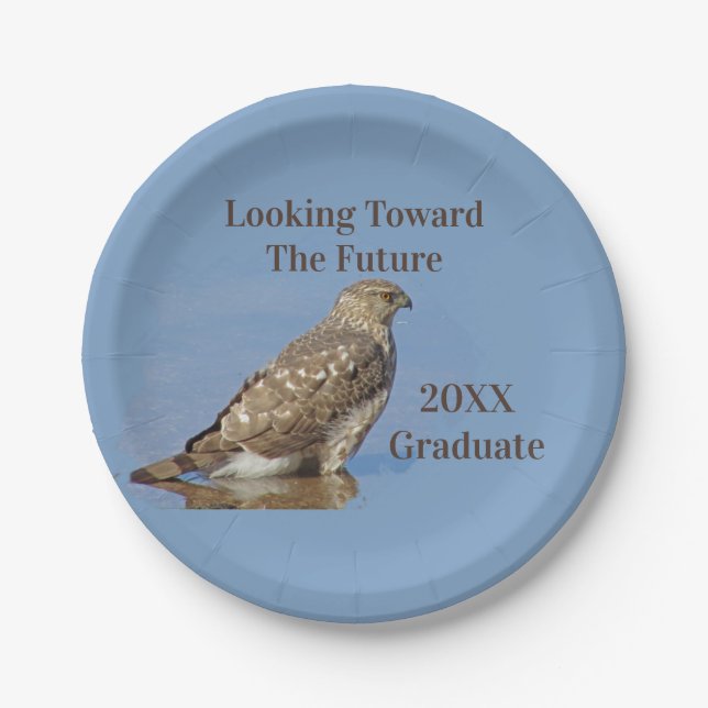 Graduate Future Determined Hawk Photo Graduation Paper Plate (Front)