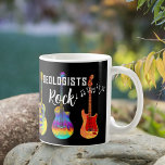 Graduate Geologists Rock Graduation Coffee Mug<br><div class="desc">Celebrate your geologist friends or family whether they are graduating or just doing a great job with this funny word play Geologist Rock coffee mug with cool colourful psychedelic guitars and modern rock and roll typography. Unique electric guitars and acoustic guitar detailed illustrations in vibrant blue pink purple green blue...</div>