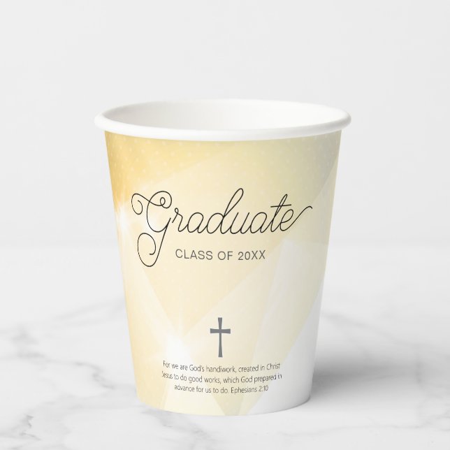 Graduate Gold Abstract with Bible Verse Paper Cups (Front)