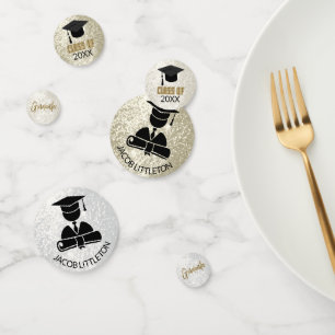 Graduate - Gold and White Glitter Confetti