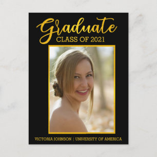 Graduate Gold Black Photo Class of 2021 Graduation Postcard