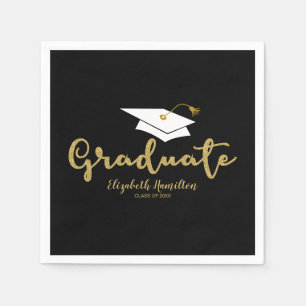 Graduate Gold Calligraphy Grad Cap Graduation Napkin