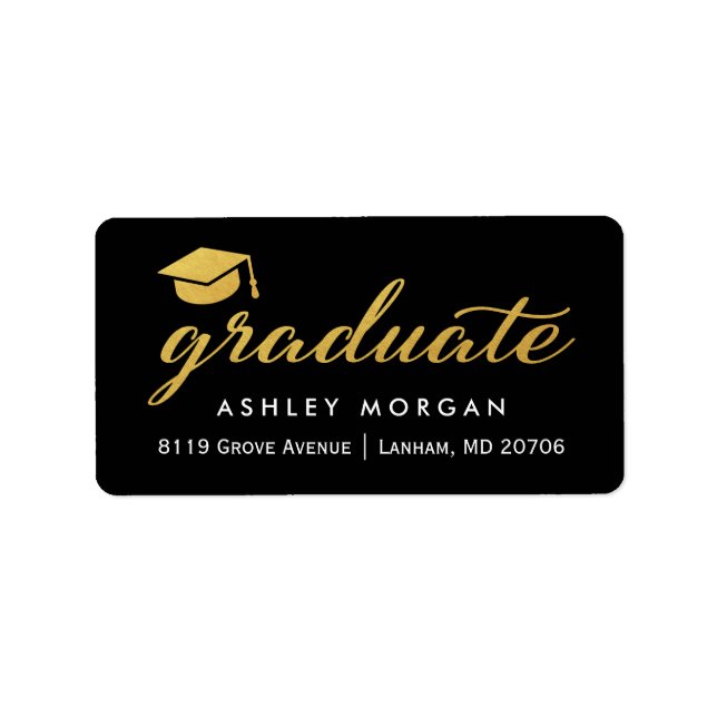 Graduate Gold Calligraphy Script Graduation Label (Front)