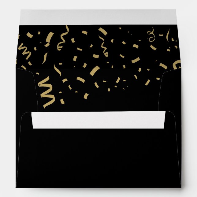 Graduate Gold Foil Confetti Elegant Black Envelope (Back (Bottom))