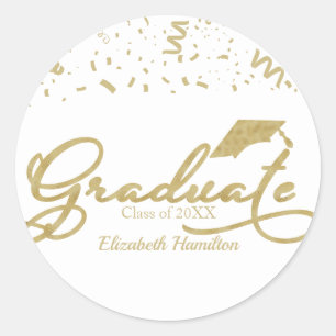 Graduate Gold Foil Graduation Party Black Classic Classic Round Sticker