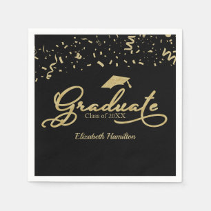Graduate Gold Foil Graduation Party Black Napkin