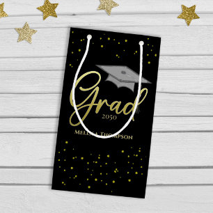 Graduate Gold Graduation Script Cap Simple Grad Small Gift Bag