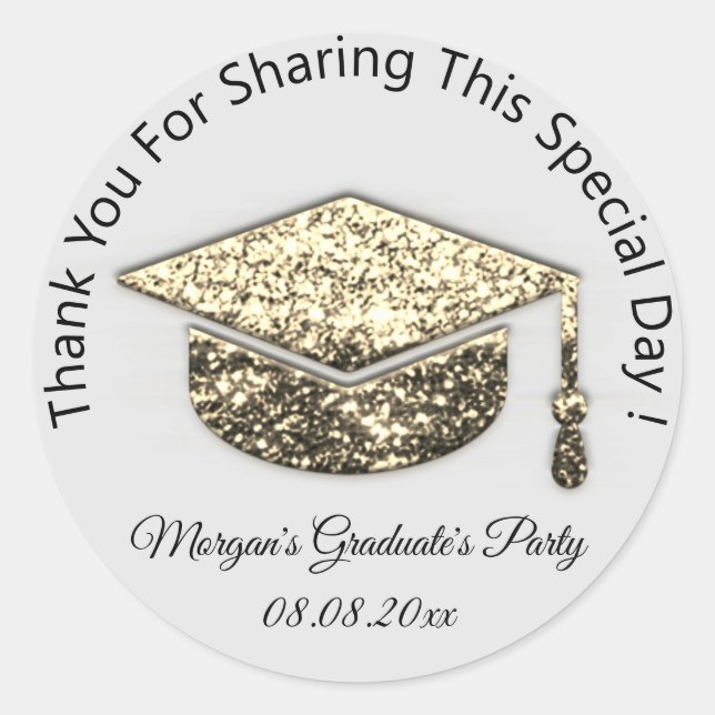 Graduate Gold Gray Glitter Student Cup Favor Thank Classic Round Sticker (Front)