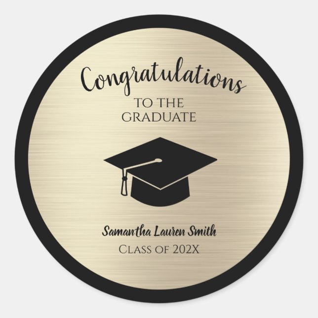 Graduate Gold Metallic Congrats Graduation Classic Round Sticker (Front)