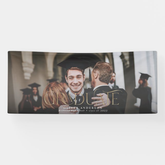 Graduate gold photo watercolor botanical floral banner (Horizontal)