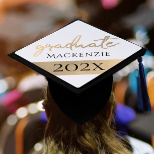 Graduate Gold Script Classy Brush with Year Graduation Cap Topper