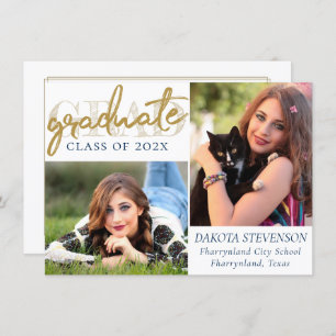 Graduate Gold Script Elegant Grad 2 Photo Invitation