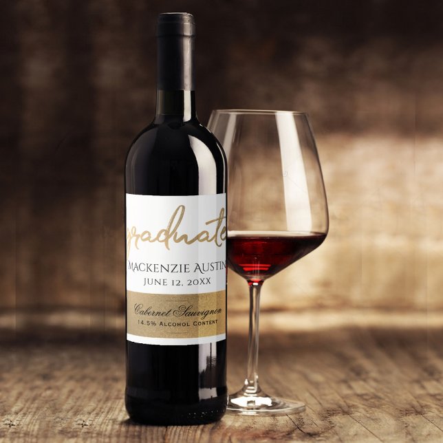 Graduate Gold Script | Elegant Grad Keepsake Party Wine Label (Creator Uploaded)