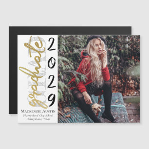 Graduate Gold Script Elegant Grad Photo Keepsake Magnetic Invitation