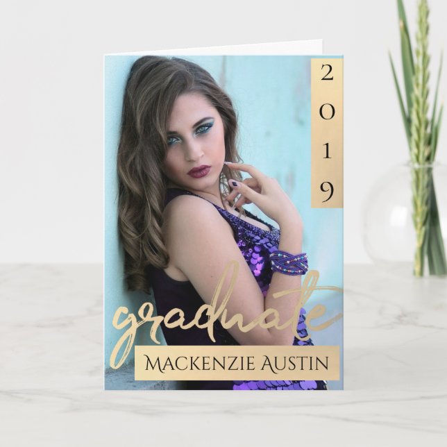 Graduate Gold Script | Elegant Grad Photo Keepsake Thank You Card (Front)