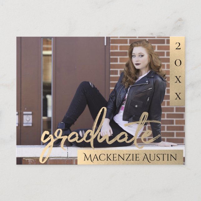 Graduate Gold Script | Elegant Graduation Photo Invitation Postcard (Front)