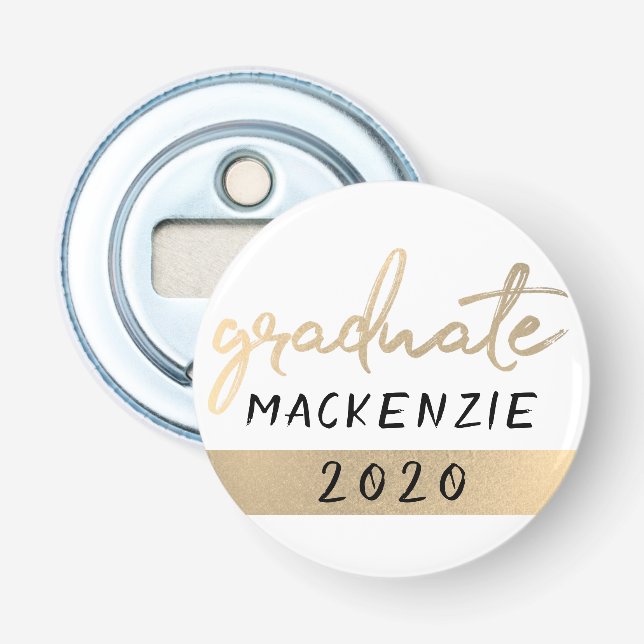 Graduate Gold Script | Elegant Hand-Lettered Brush Bottle Opener (Front)