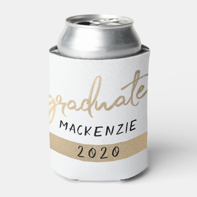 Graduate Gold Script | Elegant Hand-Lettered Brush Can Cooler (Can Front)