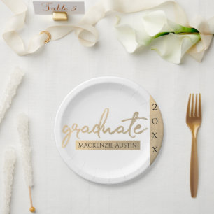 Graduate Gold Script   Elegant Hand-Lettered Brush Paper Plate
