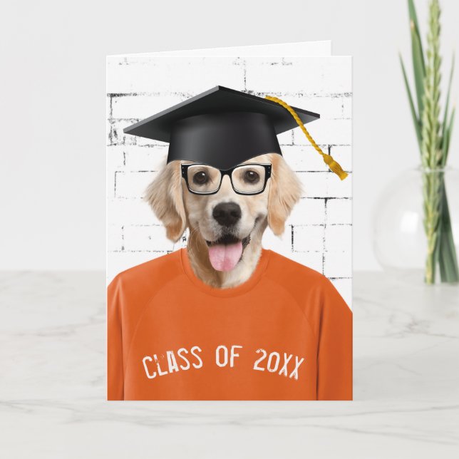 Graduate Golden Retriever with Black Cap Card (Front)