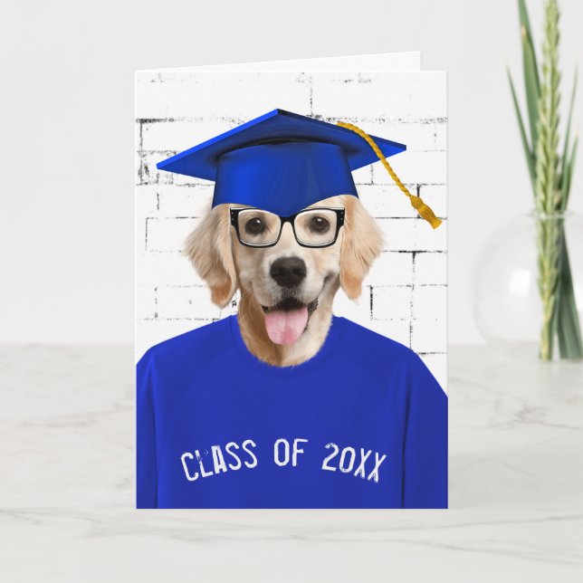 Graduate Golden Retriever with Blue Cap Card (Front)