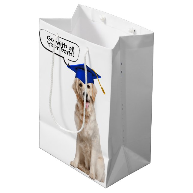 Graduate Golden Retriever with Blue Cap   Medium Gift Bag (Front Angled)
