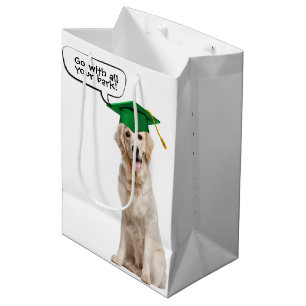 Graduate Golden Retriever with Green Cap Medium Gift Bag
