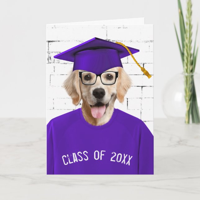 Graduate Golden Retriever with Purple Cap Card (Front)