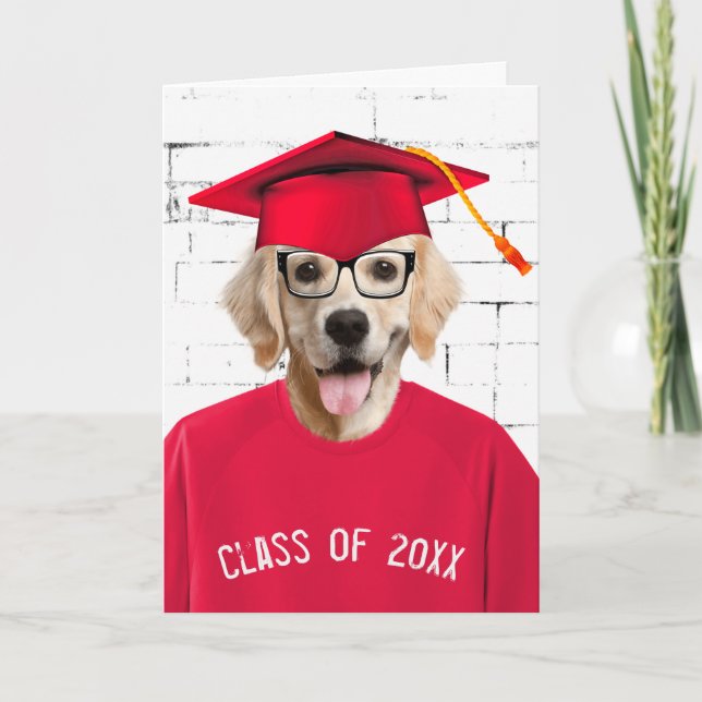 Graduate Golden Retriever with Red Cap Card (Front)