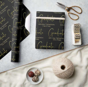Graduate Grad Gold Calligraphy Script Modern Wrapping Paper