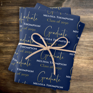 Graduate Grad Gold Calligraphy Script Modern Wrapping Paper Sheet