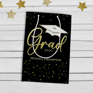 Graduate Grad Gold Graduation Script Cap Medium Gift Bag