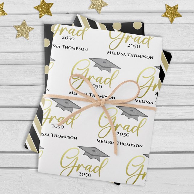 Graduate Grad Gold Graduation Script Cap Wrapping Paper Sheet (Creator Uploaded)