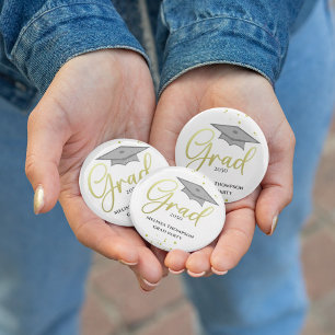 Graduate Grad Gold Graduation Script Party 2 Inch Round Button